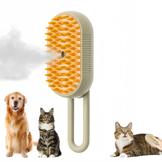 3 in 1 Pet Brush Cat Steam Brush Comb Dog Brush Electric Spray Cat Hair Brushes Massage Pet Grooming Hair Removal Combs - Color: Coffee Handle